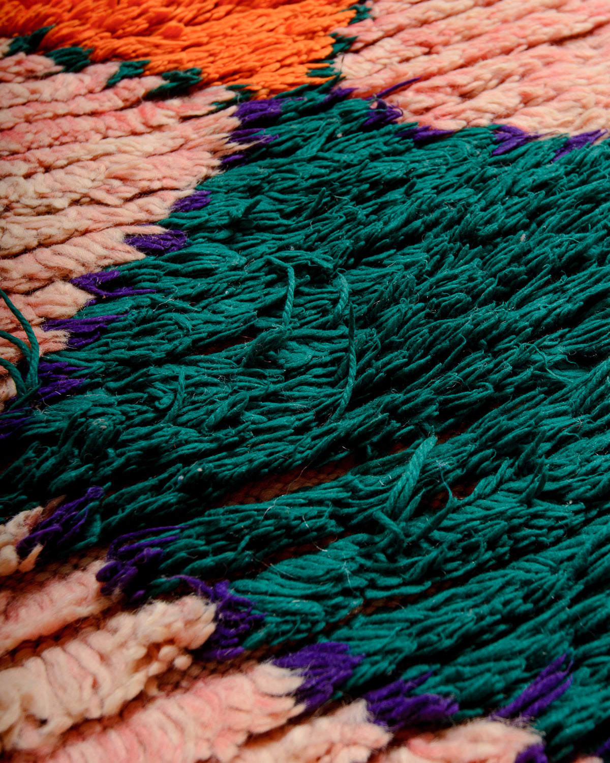 Modern, designer, handcrafted Berber runner rug from Morocco. Vintage carpet with beautiful colours and patterns and fluffy texture.